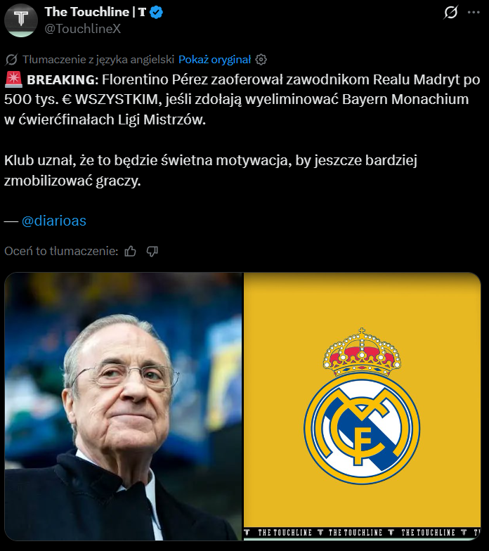 HIT! Tak Florentino Perez MOTYWOWAŁ piłkarzy Realu do awansu w LM w meczu z Bayernem xD